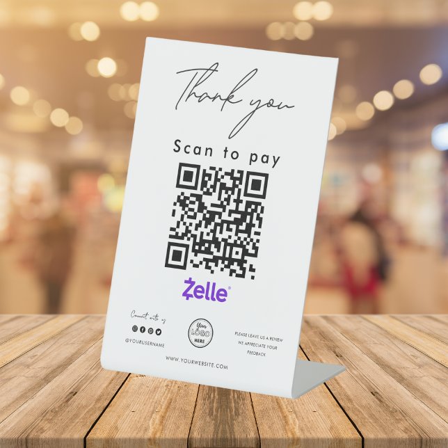 Zelle QR Code Logo Scan to Pay Thank you Pedestal Sign (Creator Uploaded)
