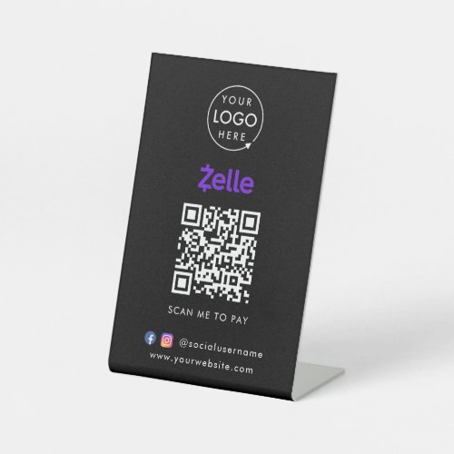 Zelle QR Code Payment  Black Scan to Pay Business Pedestal Sign