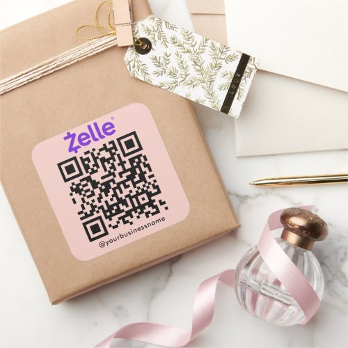 Zelle QR Code Payment Scan to Pay Blush Pink Square Sticker