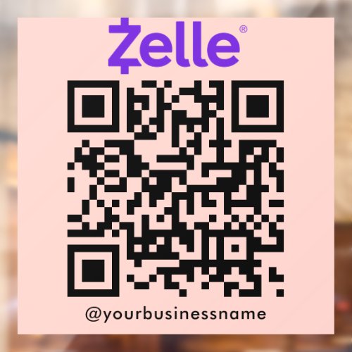 Zelle QR Code Payment Scan to Pay Blush Pink Window Cling