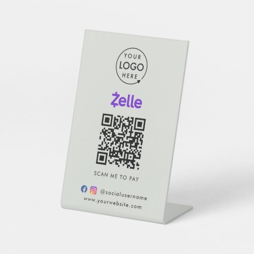 Zelle QR Code Payment  Scan to Pay Business Gray Pedestal Sign