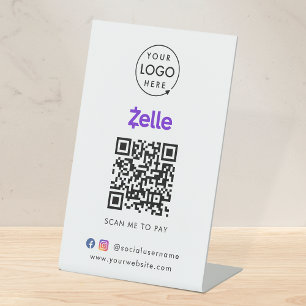 Zelle QR Code Payment   Scan to Pay Business Logo Pedestal Sign