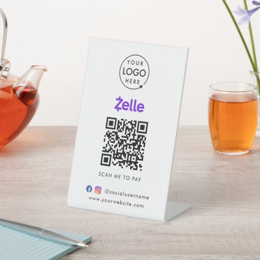 Zelle QR Code Payment Scan to Pay Business Logo Pedestal Sign Zazzle
