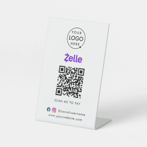 Zelle QR Code Payment  Scan to Pay Business Logo Pedestal Sign