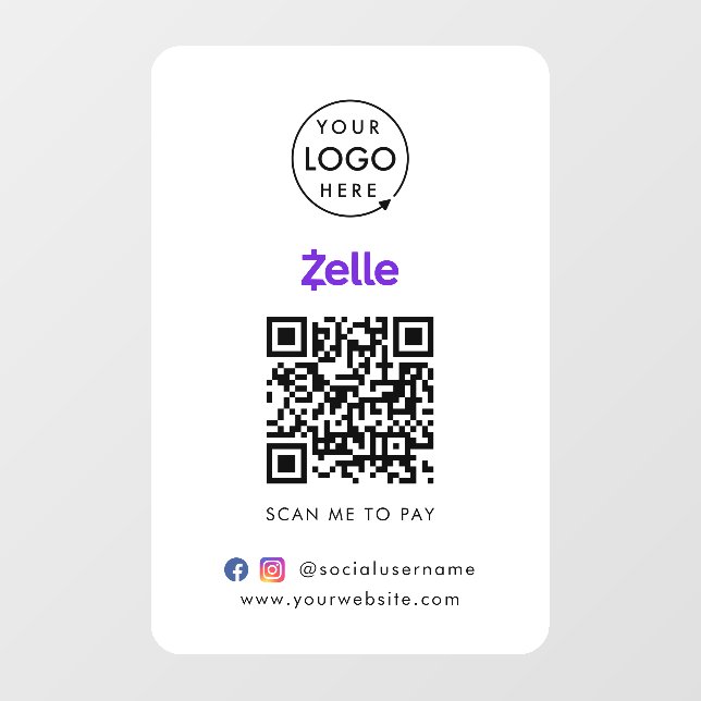 paulinaアカウント Zelle QR Code Payment | Scan to Pay Business Logo Window