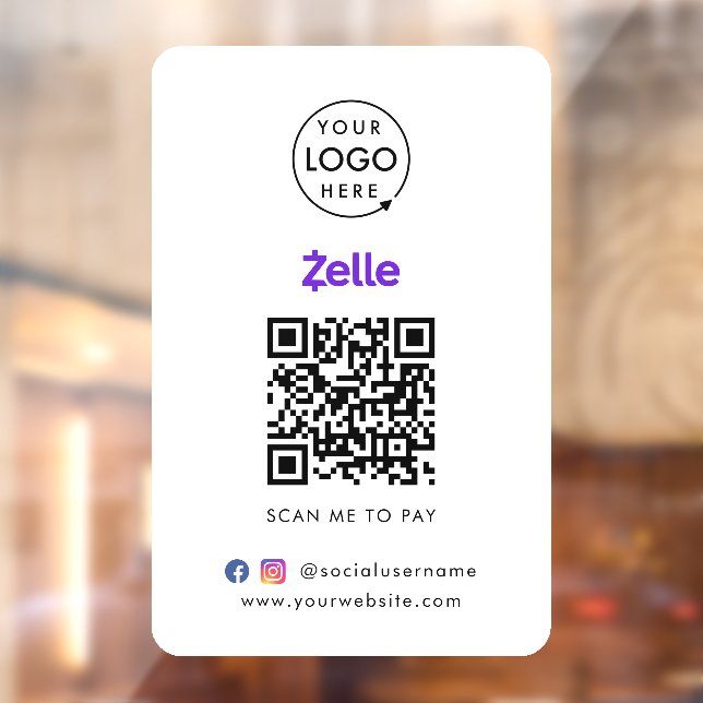 paulinaアカウント Zelle QR Code Payment | Scan to Pay Business Logo Window