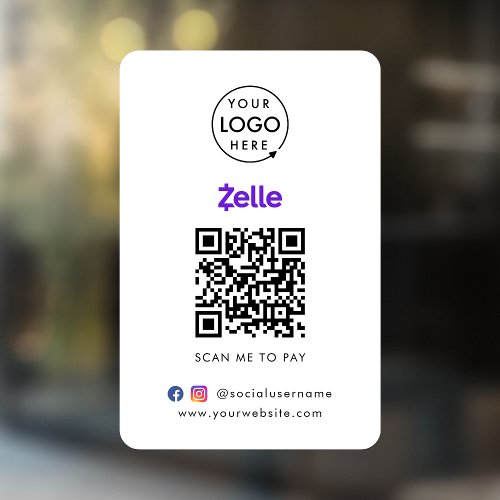 Zelle QR Code Payment  Scan to Pay Business Logo Window Cling