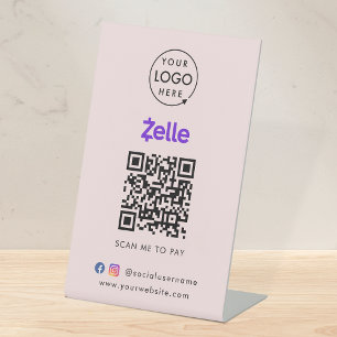 Zelle QR Code Payment Scan to Pay Business Pink Pedestal Sign