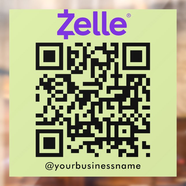 Zelle QR Code Payment Scan to Pay Lime Green Window Cling (Sheet 2)