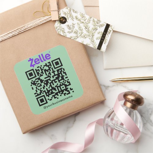 Zelle QR Code Payment Scan to Pay Mint Green Square Sticker