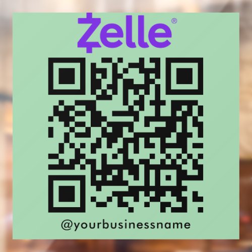 Zelle QR Code Payment Scan to Pay Mint Green Window Cling