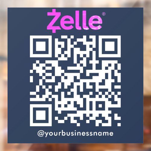 Zelle QR Code Payment Scan to Pay Navy Blue Window Cling