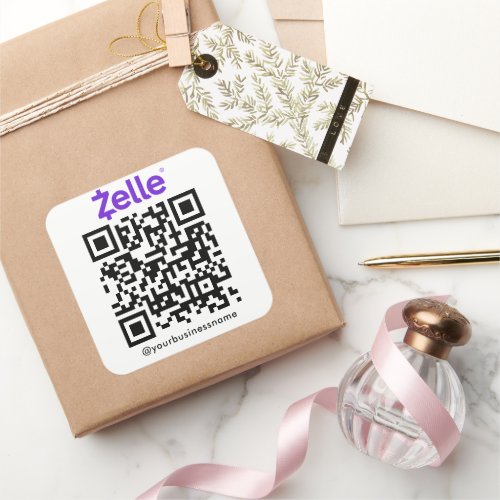 Zelle QR Code Payment Scan to Pay White Square Sticker