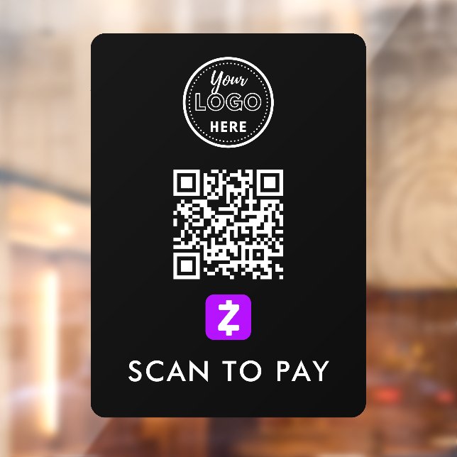 Zelle QR Code Scan to Pay Modern Logo Black Window Cling (Sheet 2)