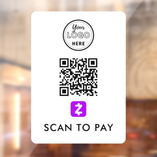 Zelle QR Code Scan to Pay Modern Logo White Window Cling