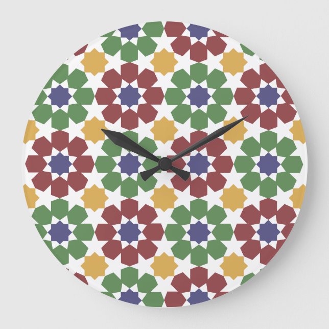 zellige Pattern Moroccan Ceramic Art Traditional Large Clock (Front)