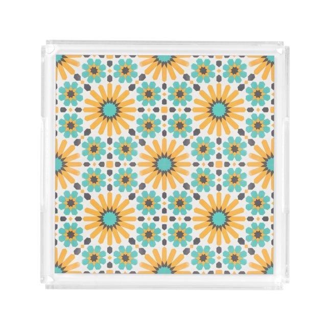 Zellige Radiance: Colorful Andalusian Geometry Acrylic Tray (Front)