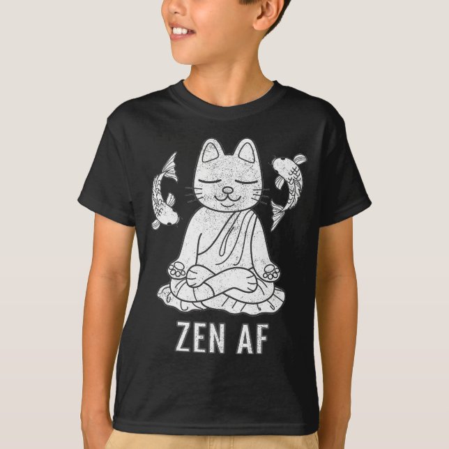 Zen AF Funny Meditating Cat Spiritual Yoga Gift Fo T-Shirt (Front)