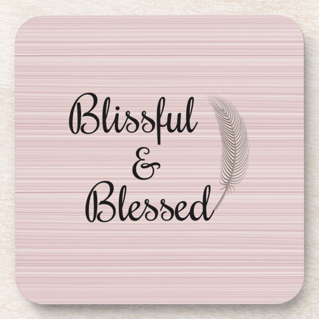 Zen angel feather white pink stripes coasters (Front)