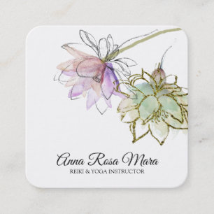 *~* Zen AP32 Pink Lotus Yoga Flower Logo QR Square Business Card