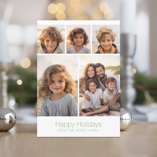 Zen Arch Green White - 5 Photo - Happy Holiday Card (Zen Arch Design - Minimal Holiday Card - 5 Photos)