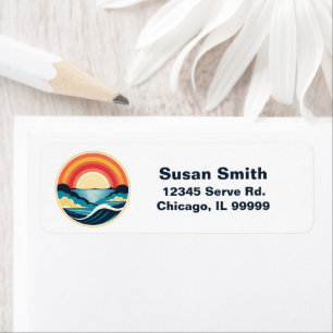 Zen Art Deco Sunset over Water Label