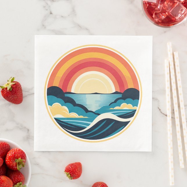 Zen Art Deco Sunset over Water Paper Dinner Napkins (Insitu)
