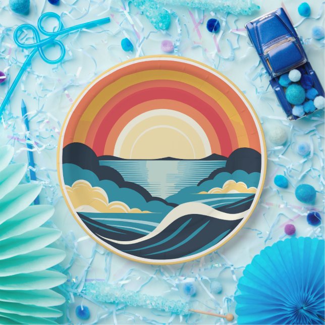 Zen Art Deco Sunset over Water Paper Plates (Party)