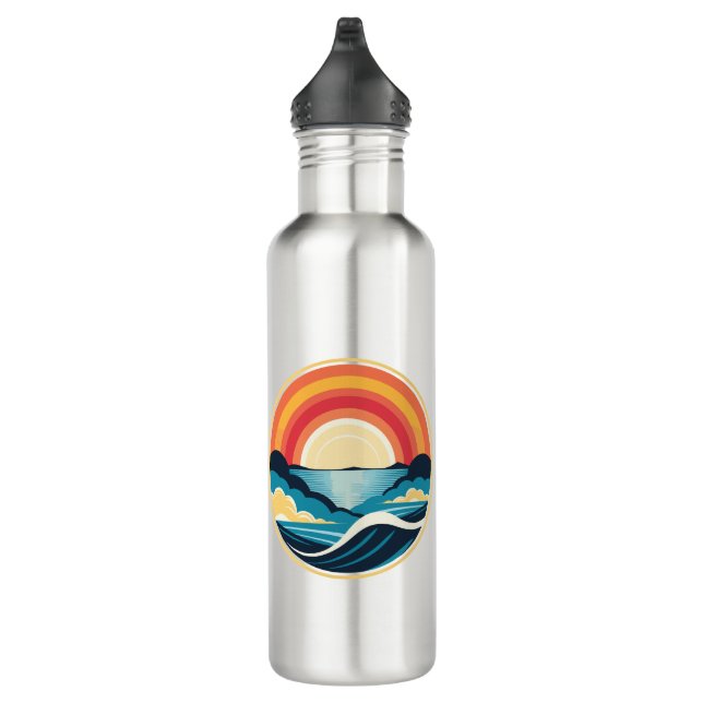 Zen Art Deco Sunset over Water Stainless Steel Water Bottle (Right)