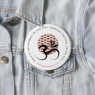 Zen Asian Red Sun Yoga Modern Calligraphy Om Aum Button