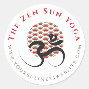 Zen Asian Red Sun Yoga Modern Calligraphy Om Aum Classic Round Sticker