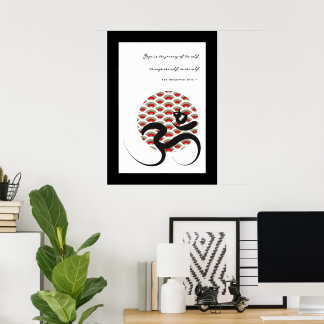 Zen Asian Red Sun Yoga Modern Calligraphy Om Aum Poster