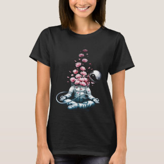 Zen Astronaut Meditating In Space Yoga Namaste Ros T-Shirt