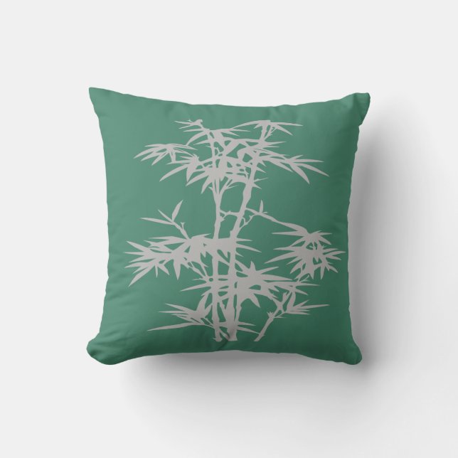 Zen bamboo Asian style on green Throw Pillow (Front)