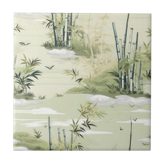Zen Bamboo Forest Botanical Pattern (1) Ceramic Tile (Front)