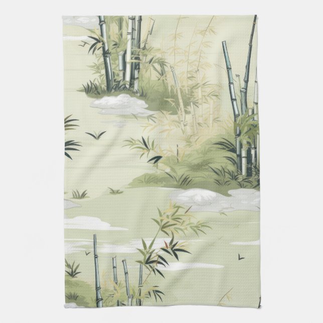 Zen Bamboo Forest Botanical Pattern (1) Kitchen Towel (Vertical)