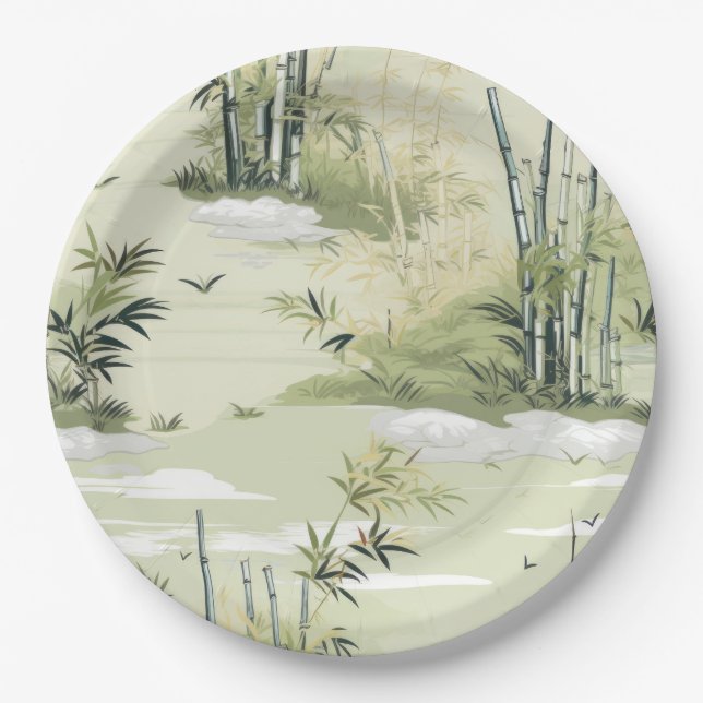 Zen Bamboo Forest Botanical Pattern (1) Paper Plates (Front)