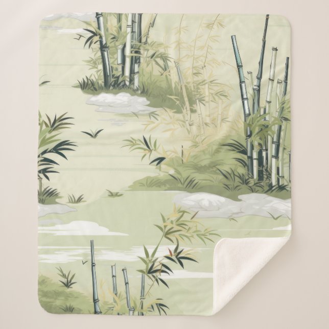 Zen Bamboo Forest Botanical Pattern (1) Sherpa Blanket (Front)