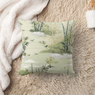 Zen Bamboo Forest Botanical Pattern (1) Throw Pillow