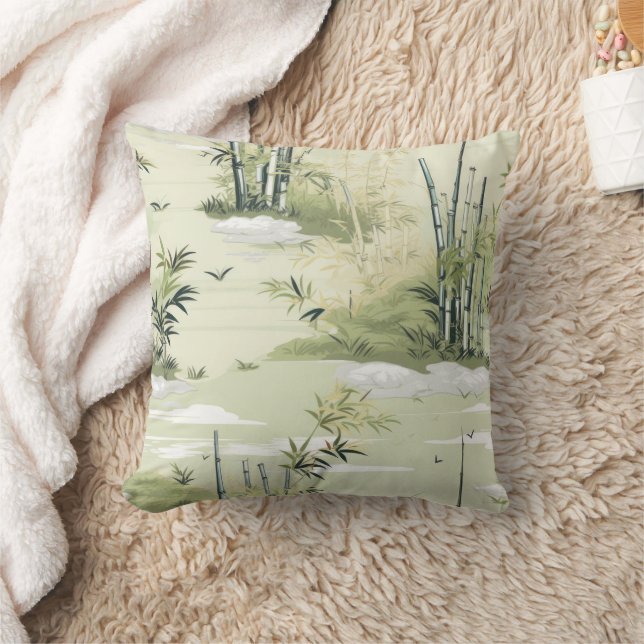 Zen Bamboo Forest Botanical Pattern (1) Throw Pillow (Blanket)