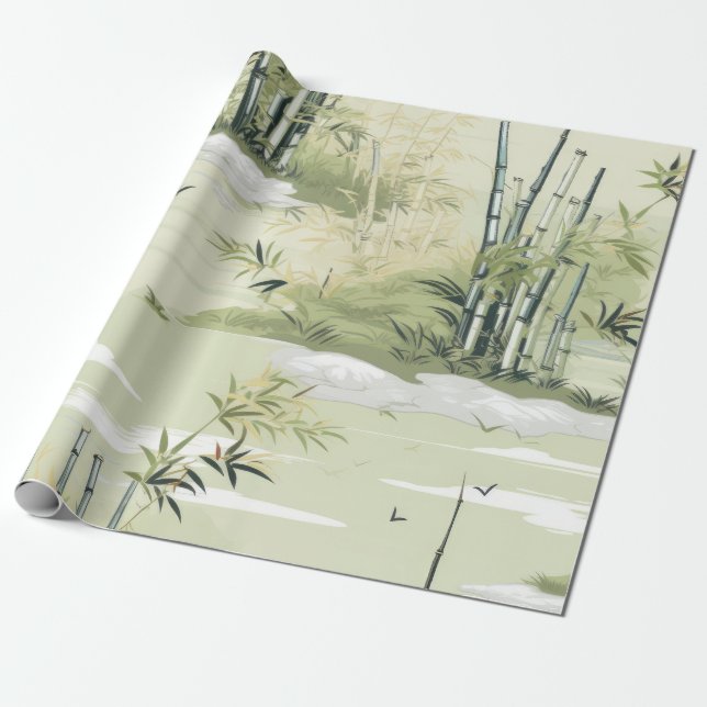 Zen Bamboo Forest Botanical Pattern (1) Wrapping Paper (Unrolled)