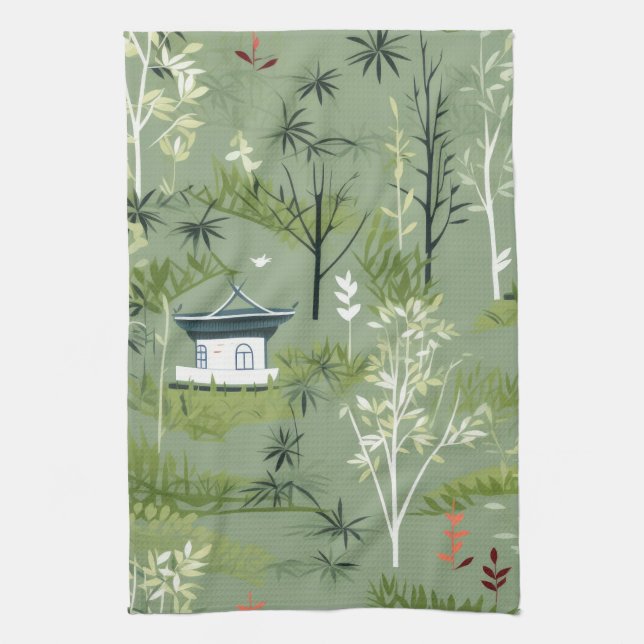 Zen Bamboo Forest Botanical Pattern (2) Kitchen Towel (Vertical)
