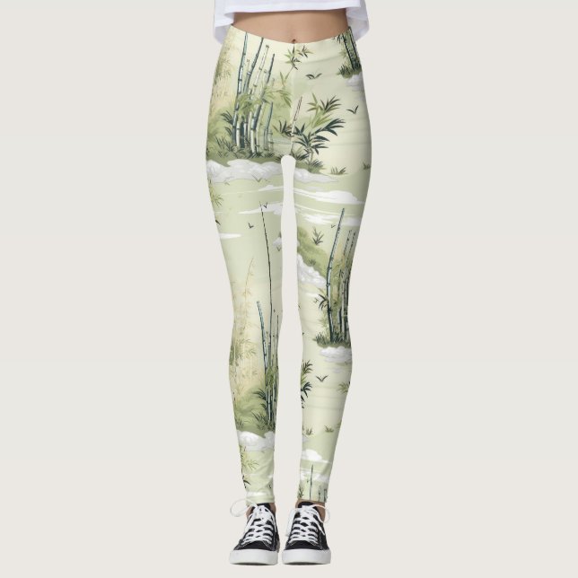 Zen Bamboo Forest Botanical Pattern (2) Leggings (Front)