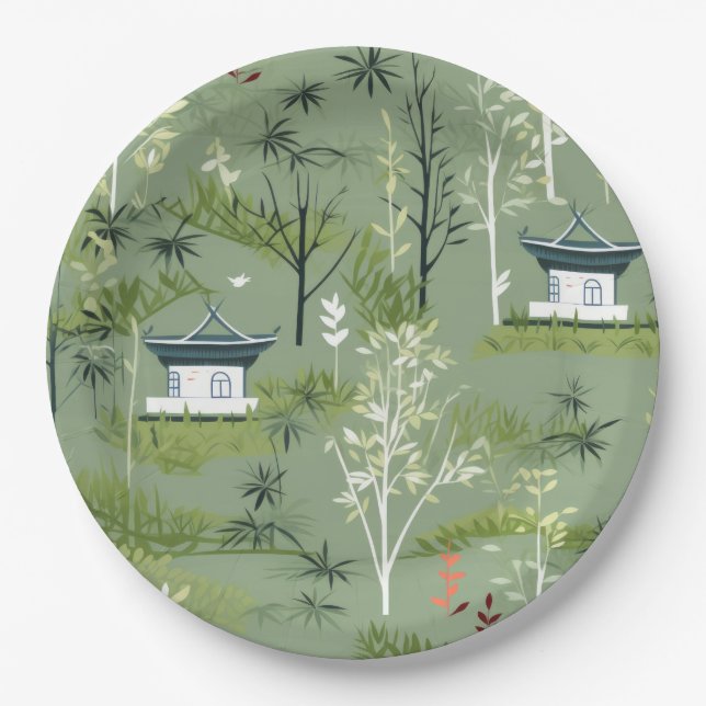 Zen Bamboo Forest Botanical Pattern (2) Paper Plates (Front)