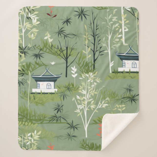 Zen Bamboo Forest Botanical Pattern (2) Sherpa Blanket (Front)