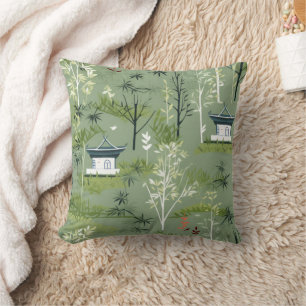 Zen Bamboo Forest Botanical Pattern (2) Throw Pillow