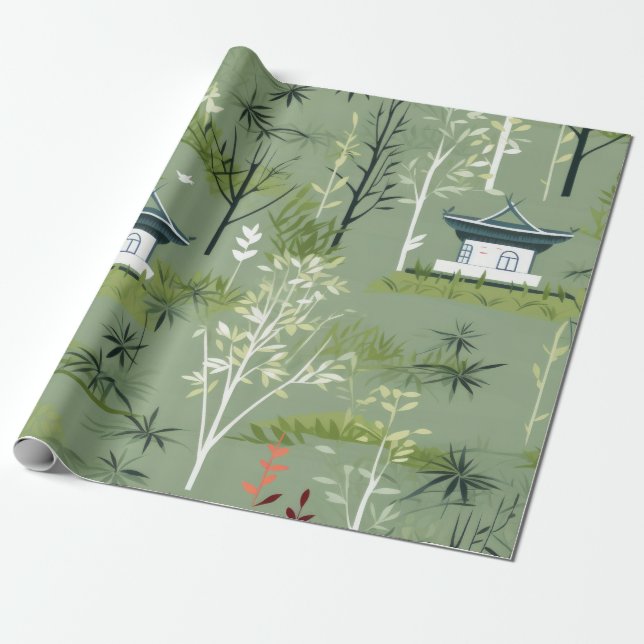 Zen Bamboo Forest Botanical Pattern (2) Wrapping Paper (Unrolled)