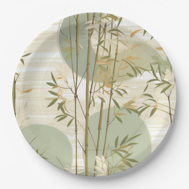 Zen Bamboo Forest Botanical Pattern (3) Paper Plates (Front)