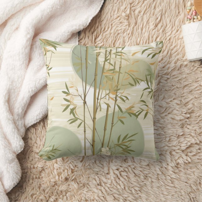 Zen Bamboo Forest Botanical Pattern (3) Throw Pillow (Blanket)