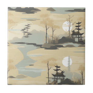 Zen Bamboo Forest Botanical Pattern (4) Ceramic Tile